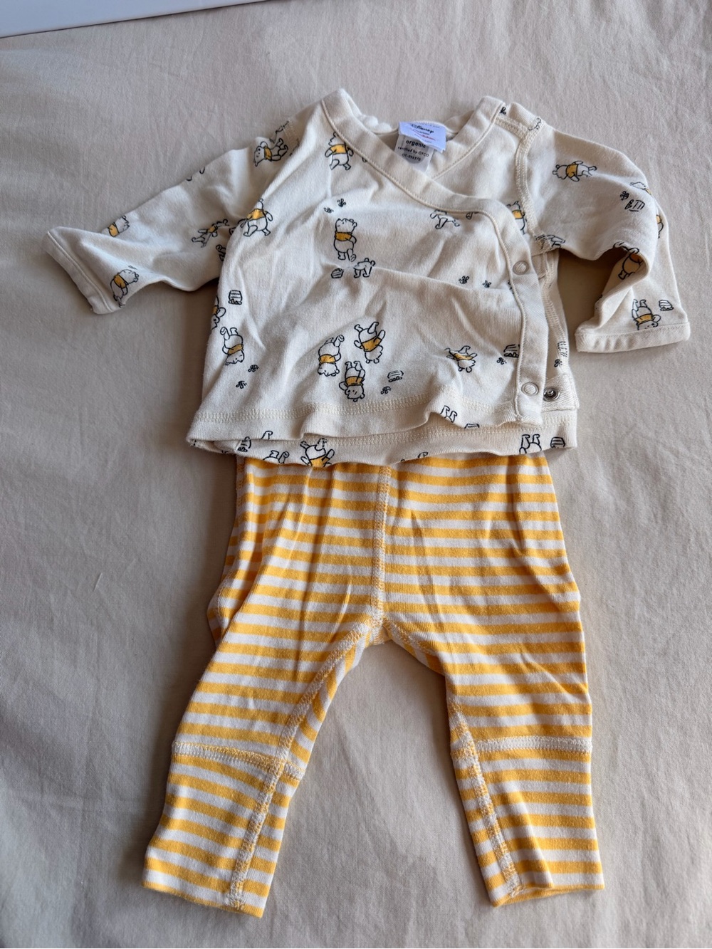 Hanna Andersson Pooh Cream Top with Yellow Stripe Pants set